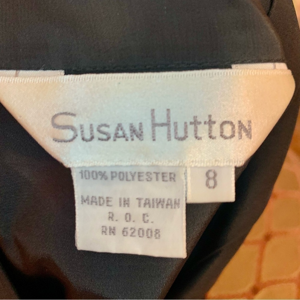Vintage Blouse Size 8 Susan Hutton Black Satin White Buttons Long Sleeve Classy - Picture 15 of 16